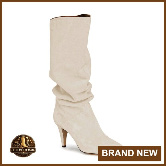 Wide Calf Knee High Boots Slouchy Kitten Heel Pull On Winter Shoes